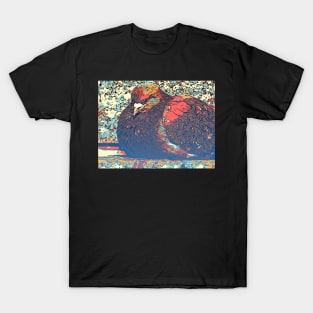 Pigeon Portrait in Caramel and Blue T-Shirt
